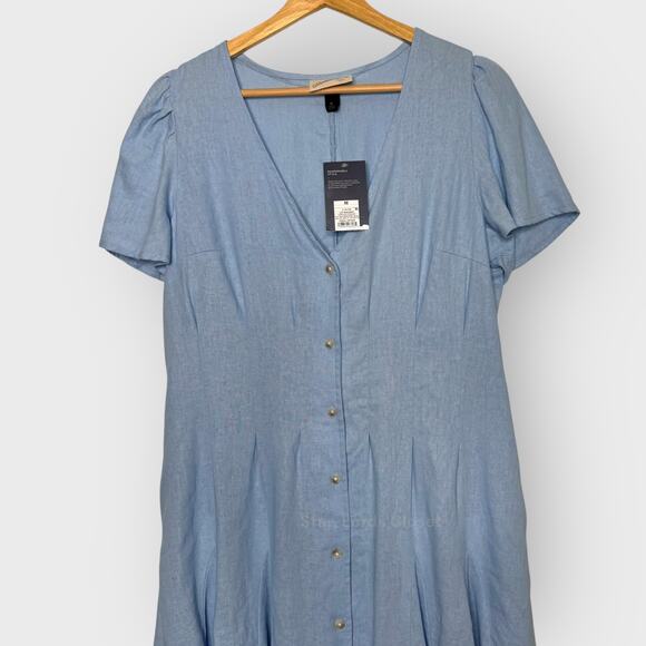 Universal Thread Medium Blue Short Sleeve V-Neck A-Line Dress Cottagecore Denim - Picture 3 of 9